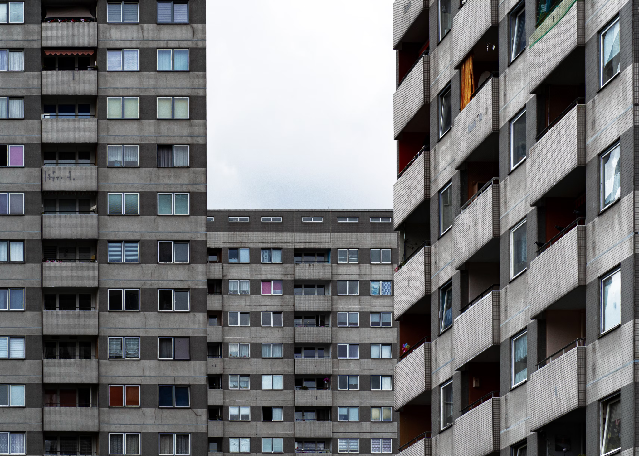 East Berlin Plattenbau: rows of identical concrete apartment blocks